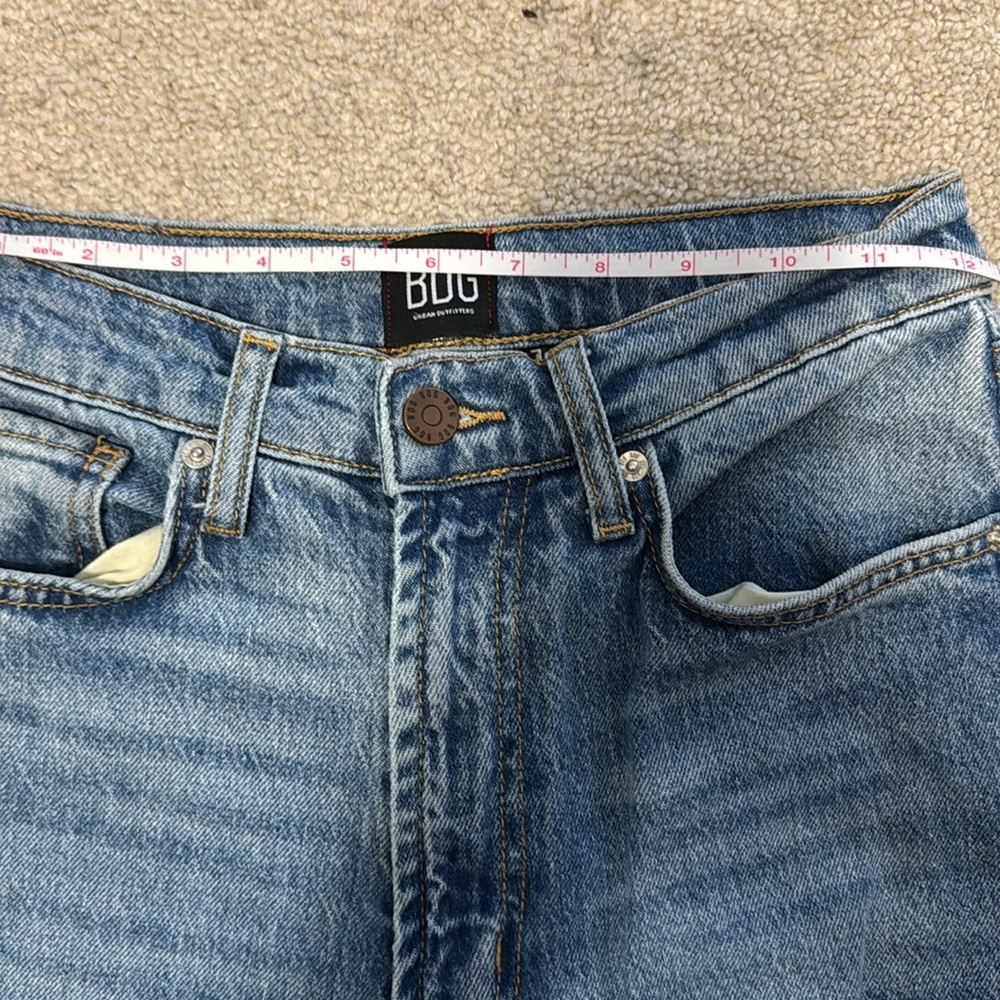 BDG Stretch High Rise Flare Medium Washed Denim Jeans distressed Size 27 - Picture 8 of 13